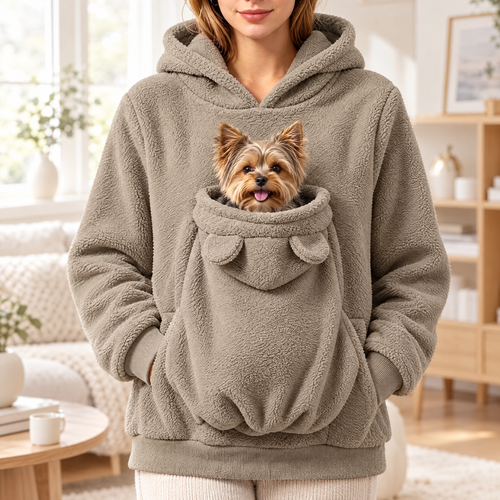 Pawmi Hoodie Kaki Sauge avec un Yorkshire dans la poche