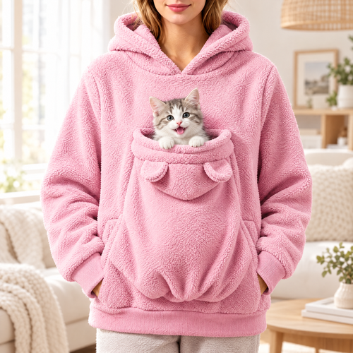 Pawmi Hoodie Rose Poudré avec un chaton dans la poche